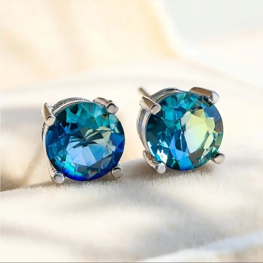 Blue Tourmaline Sterling Silver Stud Earrings - Picture 2 of 4